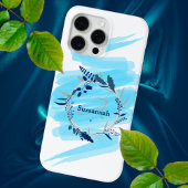 カスタムネームモノグラム水彩ブルーリース Case-Mate iPhoneケース