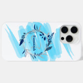 カスタムネームモノグラム水彩ブルーリース Case-Mate iPhoneケース (裏面 (横))