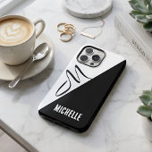 カスタムネームモノグラム モダンスプリット ブラック&ホワイト Case-Mate iPhoneケース