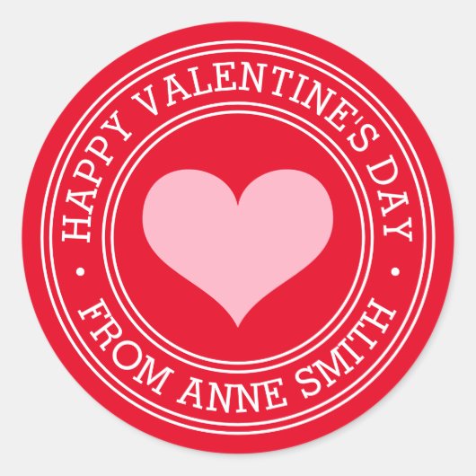カスタムネームレッドからハッピーバレンタインデー ラウンドシール (正面)