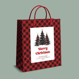 カスタムネーム入りあったかアメーバチェックのクリスマスバッグ ミディアムペーパーバッグ