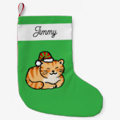 カスタムネーム入りのかわいいジンジャータビー猫 スモールクリスマスストッキング (正面)