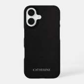 カスタムネーム入りエレガントブラックレザー iPhone 16ケース (裏面)