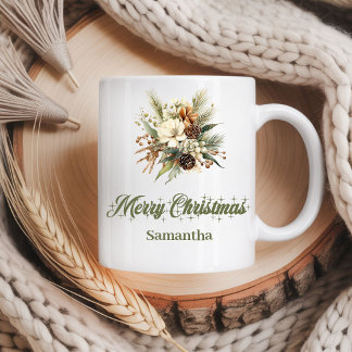 カスタムネーム入りクラシックアースカラーのクリスマス コーヒーマグカップ