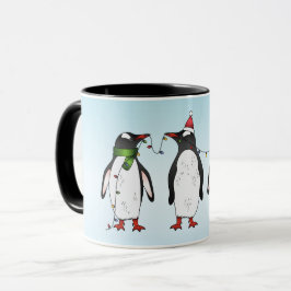 カスタムネーム入りクリスマスのペンギン3羽 マグカップ