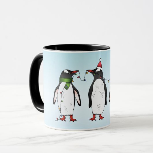 カスタムネーム入りクリスマスのペンギン3羽 マグカップ (正面左)