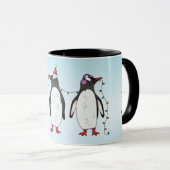 カスタムネーム入りクリスマスのペンギン3羽 マグカップ (正面右)