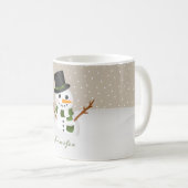 カスタムネーム入りクリスマスの可愛い雪だるま コーヒーマグカップ (正面右)