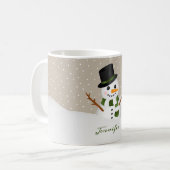 カスタムネーム入りクリスマスの可愛い雪だるま コーヒーマグカップ (正面左)
