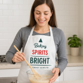 カスタムネーム入りクリスマスツリーの「Baking Spirits Bright」エプロン エプロン