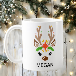 カスタムネーム入りクリスマストナカイのフェイス ホリデー コーヒーマグカップ