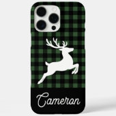 カスタムネーム入りグリーン&ブラック・タータンチェック柄+トナカイ Case-Mate iPhoneケース (裏面)