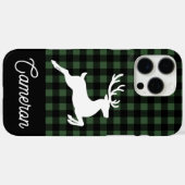 カスタムネーム入りグリーン&ブラック・タータンチェック柄+トナカイ Case-Mate iPhoneケース (裏面 (横))