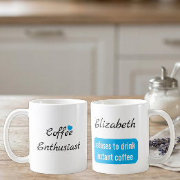 カスタムネーム入りコーヒー愛好家 白と青 コーヒーマグカップ