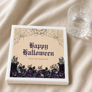 カスタムネーム入りゴシックフラワーハロウィンペーパー スタンダードカクテルナプキン