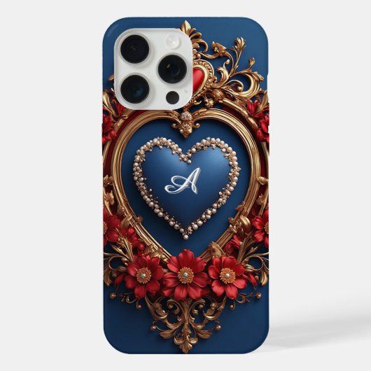 カスタムネーム入りゴールドハートフレームパールビーズiPhoneケース iPhoneケース (裏面)