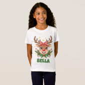 カスタムネーム入りトナカイ子供用クリスマスTシャツ Tシャツ (正面フル)