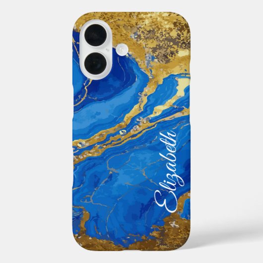カスタムネーム入りブルーマーブルとゴールドリーフ Case-Mate iPhoneケース (裏面)
