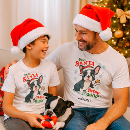 カスタムネーム入りボストンテリアのクリスマスTシャツ Tシャツ