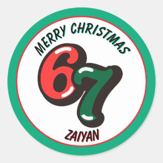 カスタムネーム入りメリークリスマス グリーン ナンバー6 & 7 ラウンドシール