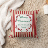カスタムネーム入りメリークリスマス 赤い花柄 クッション (ブランケット)