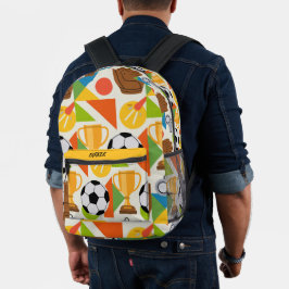 カスタムネーム入りモダンサッカーパターン プリントバックパック