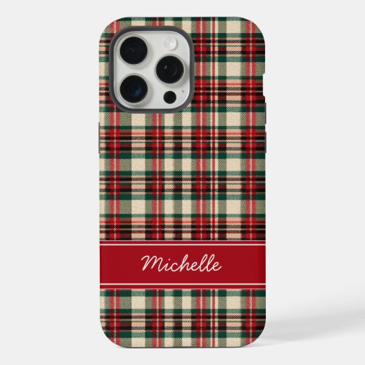 カスタムネーム入りレッドチェッククリスマスフォンケース iPhoneケース (裏面)