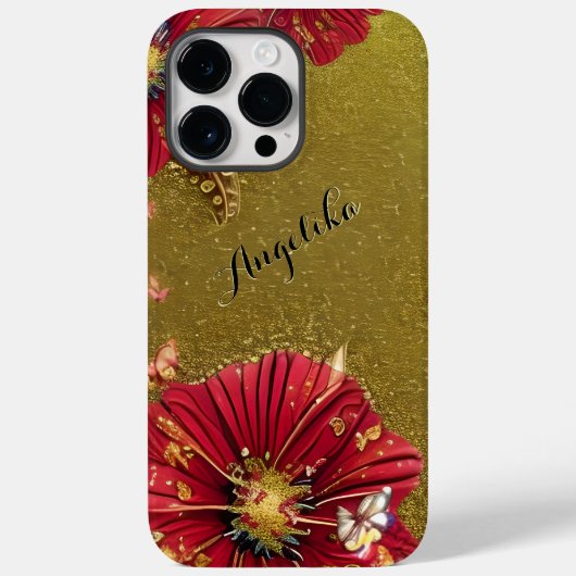 カスタムネーム入りレッドポピーゴールドラメ Case-Mate iPhoneケース (裏面)