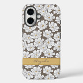 カスタムネーム入りレトロホワイトフラワースケッチ イエロー グレー Case-Mate iPhoneケース (裏面)