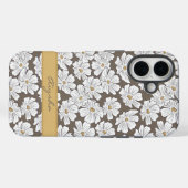 カスタムネーム入りレトロホワイトフラワースケッチ イエロー グレー Case-Mate iPhoneケース (裏面 (横))