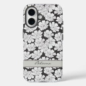 カスタムネーム入りレトロホワイトフラワースケッチ ブラック グレー Case-Mate iPhoneケース (裏面)