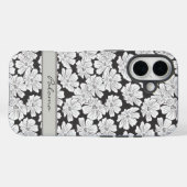 カスタムネーム入りレトロホワイトフラワースケッチ ブラック グレー Case-Mate iPhoneケース (裏面 (横))