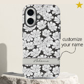 カスタムネーム入りレトロホワイトフラワースケッチ ブラック グレー Case-Mate iPhoneケース