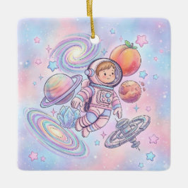 カスタムネーム入り宇宙飛行士少年スペースギャラクシー セラミックオーナメント