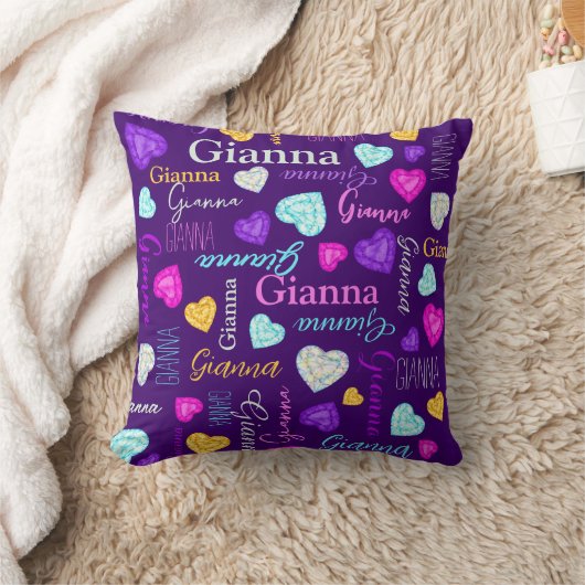 カスタムネーム入り宝石のハート Gianna クッション (ブランケット)