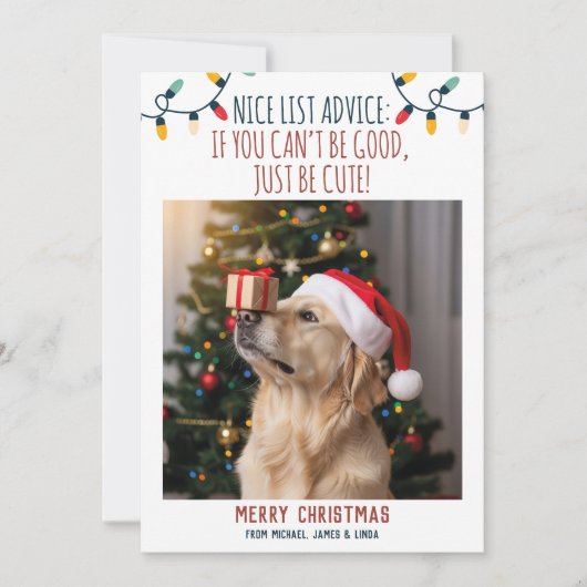 カスタムネーム入り楽しい犬のクリスマスフォト シーズンカード (正面)