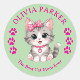 カスタムネーム入り猫の母ステッカー ラウンドシール