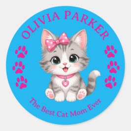 カスタムネーム入り猫の母ステッカー ラウンドシール