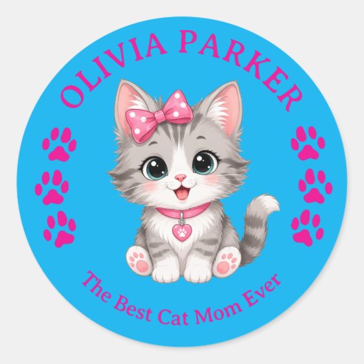 カスタムネーム入り猫の母ステッカー ラウンドシール (正面)