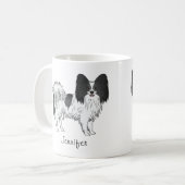 カスタムネーム入り白黒のパピヨンの愛らしい犬 コーヒーマグカップ (正面左)