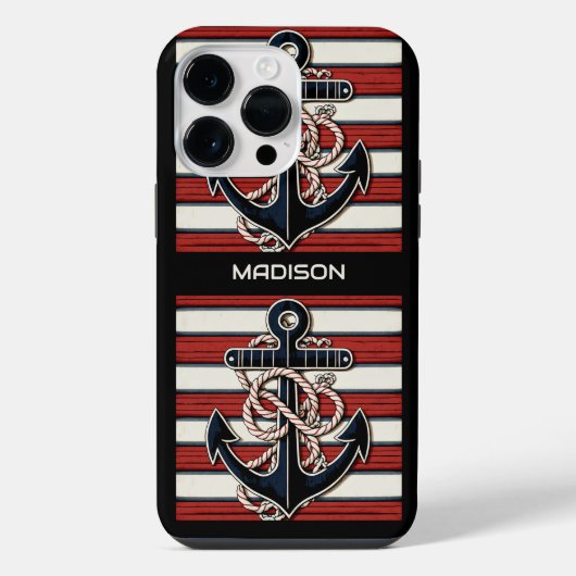 カスタムネーム入り航海用アンカーパターン iPhoneケース (裏面)
