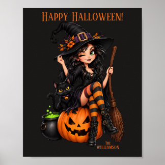カスタムネーム入り邪悪な魔女ハロウィン ポスター