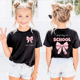 カスタムネーム入り鉛筆型リボンの学校初日デザイン Tシャツ