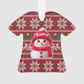 カスタムネーム入り雪だるまクリスマスTシャツ型オーナメント オーナメント (裏面)