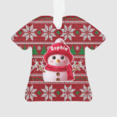 カスタムネーム入り雪だるまクリスマスTシャツ型オーナメント オーナメント (正面)