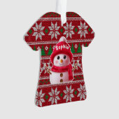 カスタムネーム入り雪だるまクリスマスTシャツ型オーナメント オーナメント (正面)