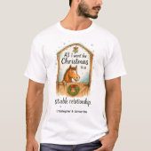 カスタムネーム入り面白カップル馬クリスマスTシャツ Tシャツ (正面)
