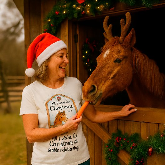 カスタムネーム入り面白カップル馬クリスマスTシャツ Tシャツ