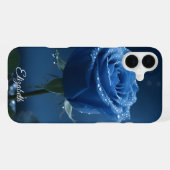 カスタムネーム入り魔法の青いバラ ロマンティックフラワー iPhoneケース (裏面横)