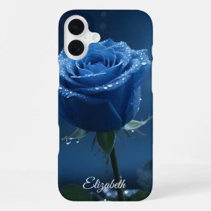 カスタムネーム入り魔法の青いバラ ロマンティックフラワー iPhone 16 PLUSケース